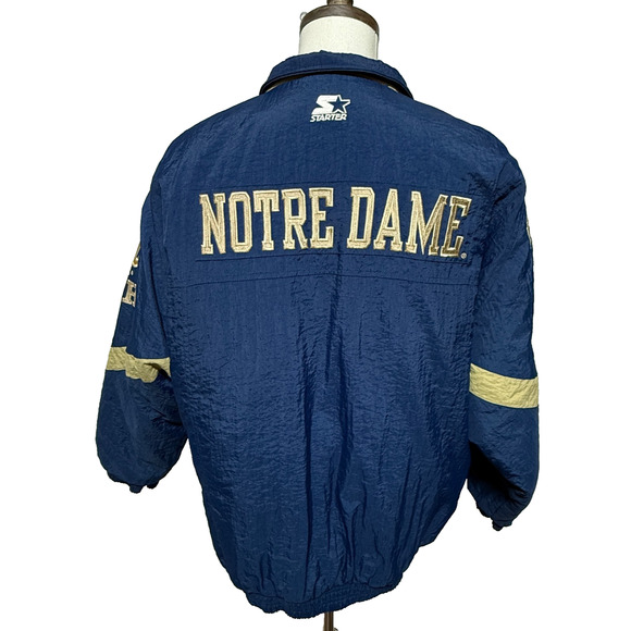 Vintage Notre Dame Starter Jacket Mens Large Blue Gold Quilted Fighting Irish - Picture 2 of 12